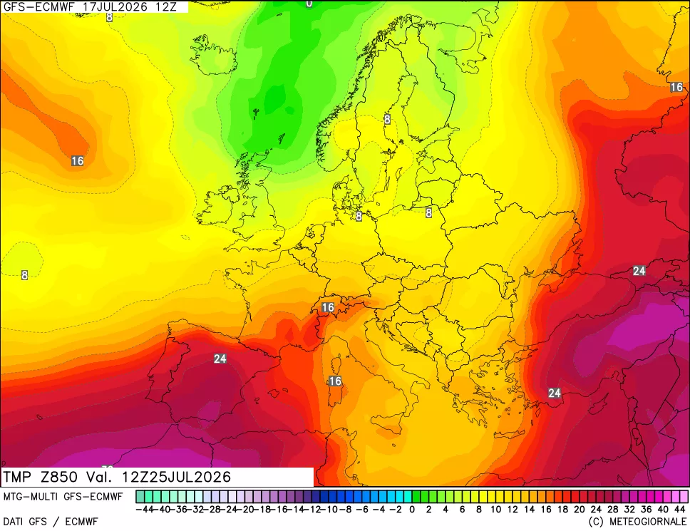mappa Temperatura a 850 hPa