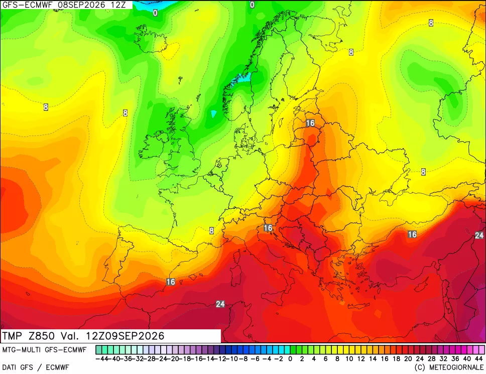 mappa Temperatura a 850 hPa