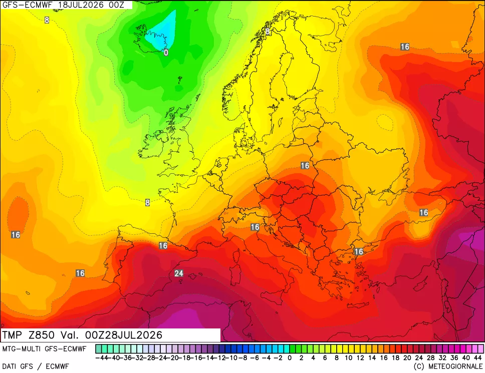 mappa Temperatura a 850 hPa