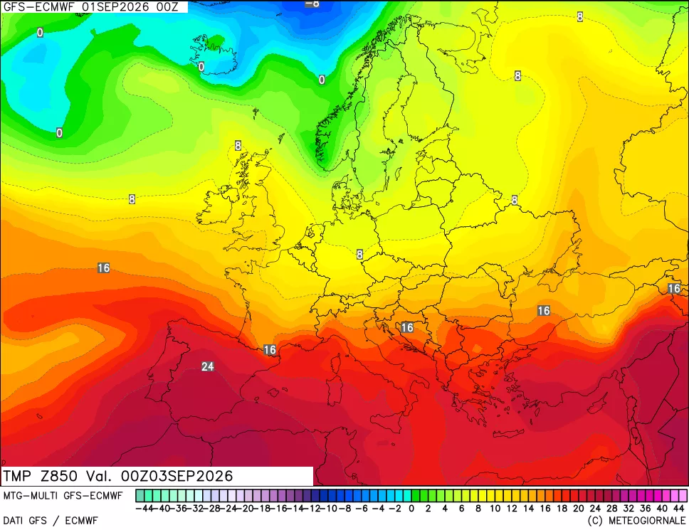mappa Temperatura a 850 hPa