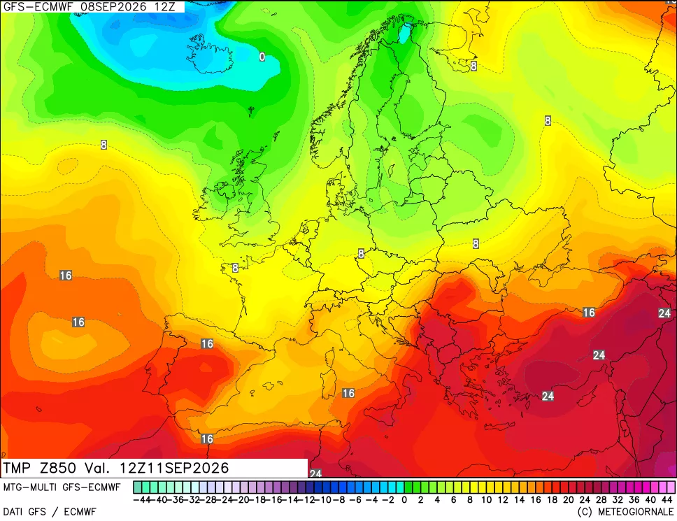 mappa Temperatura a 850 hPa
