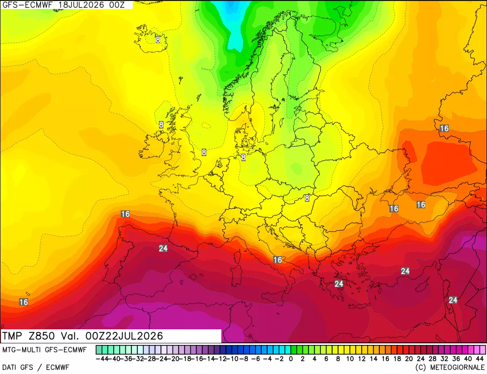 mappa Temperatura a 850 hPa