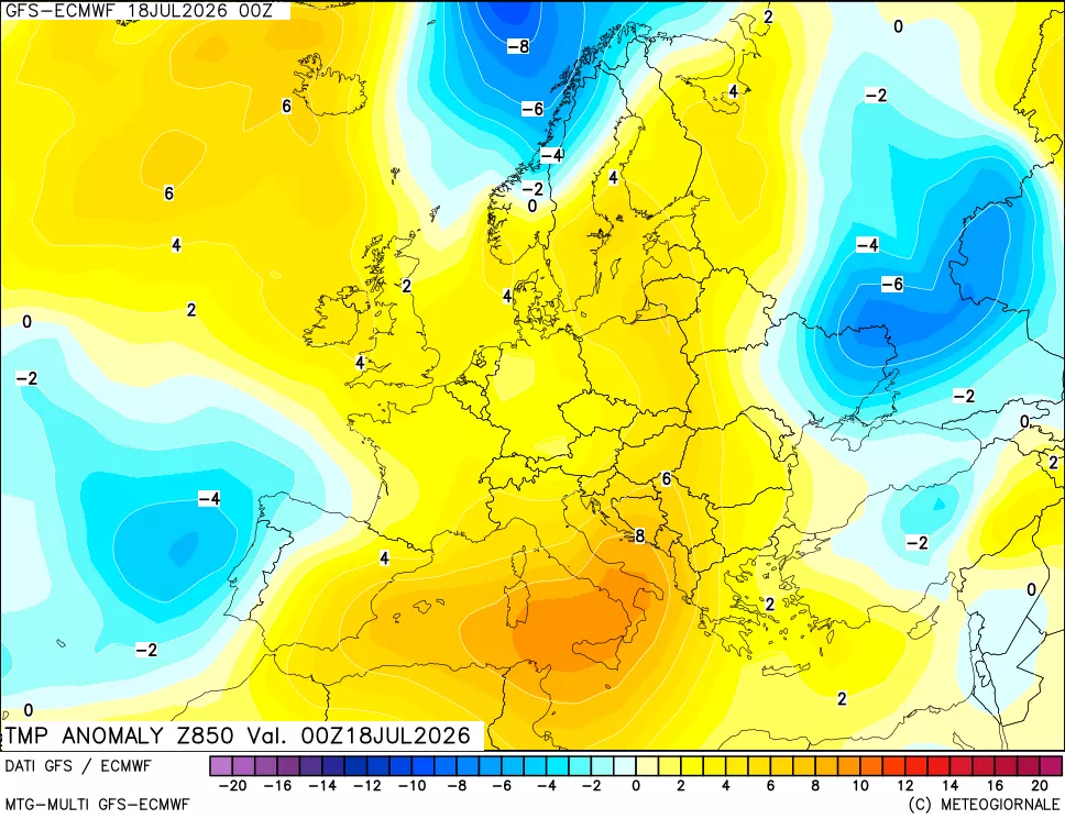 mappa 850 hPa Temp Anomaly vs Cli.No 1981-2010