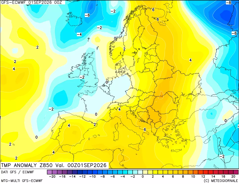 mappa 850 hPa Temp Anomaly vs Cli.No 1981-2010