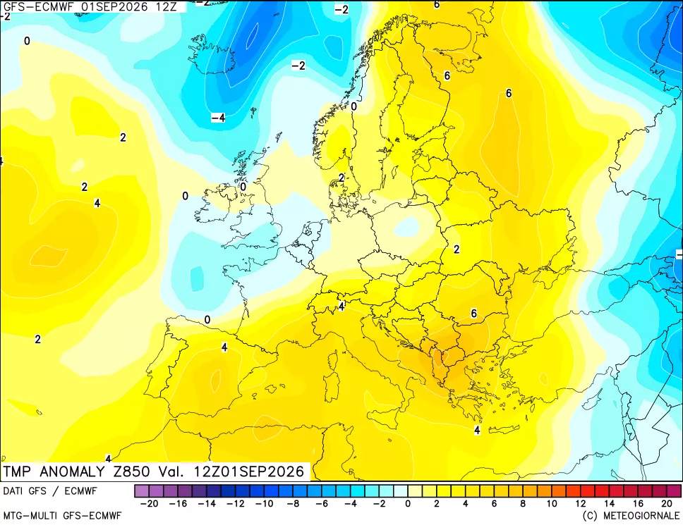 mappa 850 hPa Temp Anomaly vs Cli.No 1981-2010