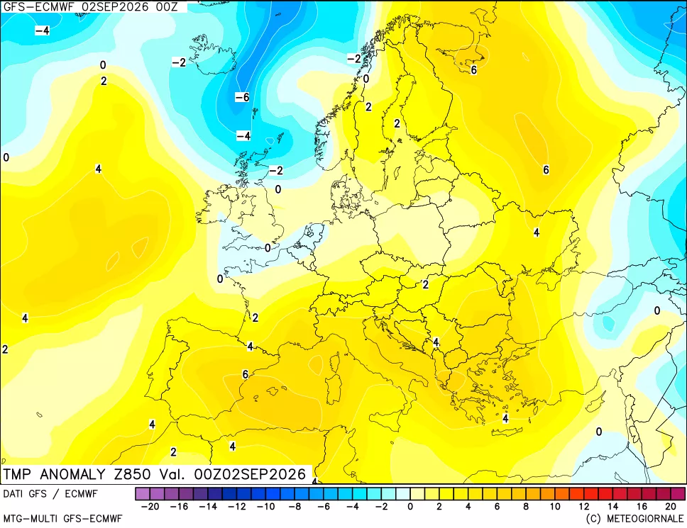 mappa 850 hPa Temp Anomaly vs Cli.No 1981-2010