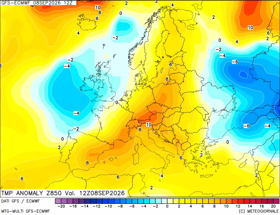mappa 850 hPa Temp Anomaly vs Cli.No 1981-2010