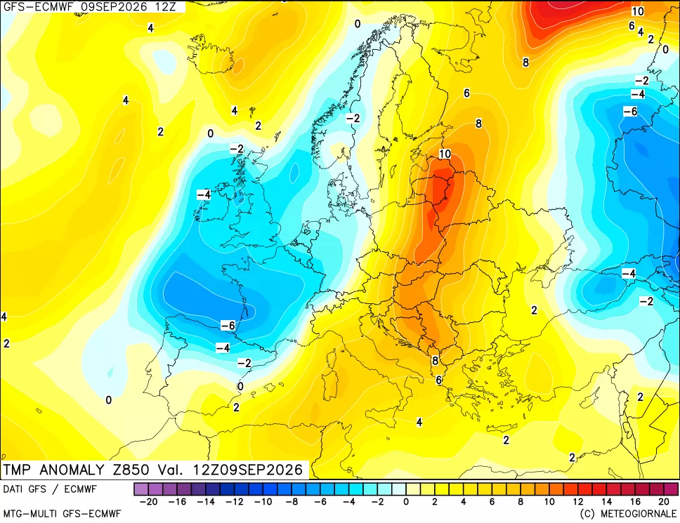 mappa 850 hPa Temp Anomaly vs Cli.No 1981-2010