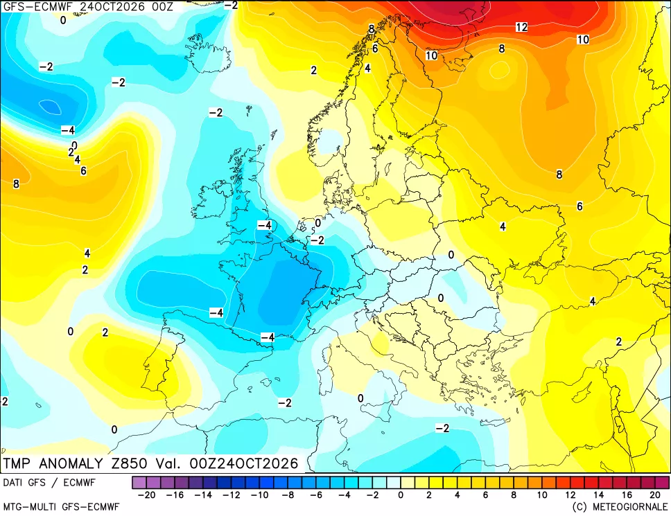 mappa 850 hPa Temp Anomaly vs Cli.No 1981-2010