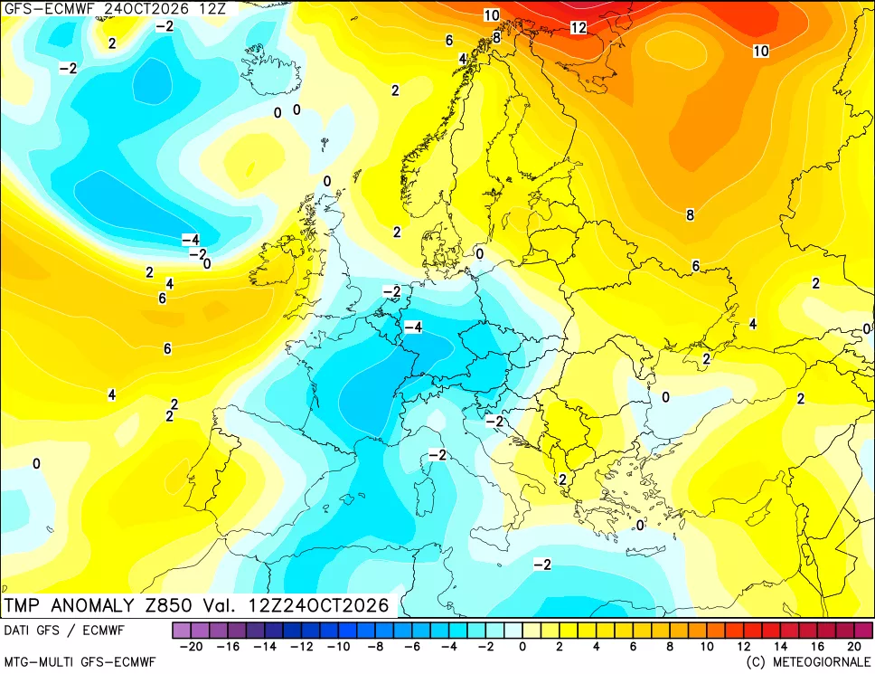mappa 850 hPa Temp Anomaly vs Cli.No 1981-2010