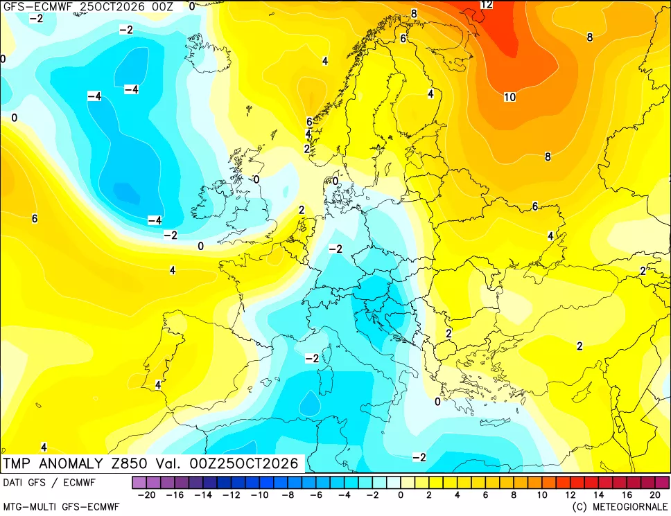 mappa 850 hPa Temp Anomaly vs Cli.No 1981-2010