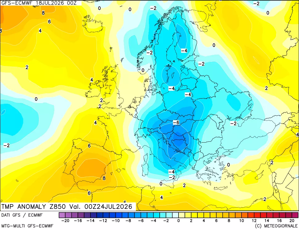 mappa 850 hPa Temp Anomaly vs Cli.No 1981-2010