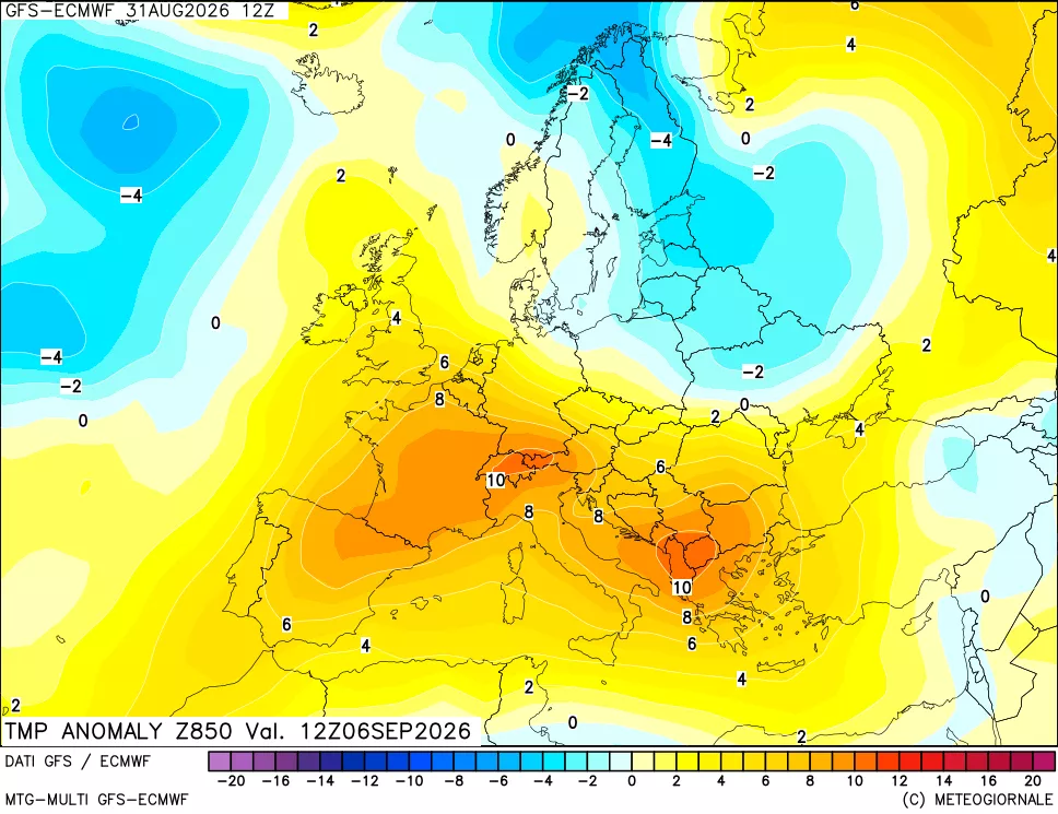 mappa 850 hPa Temp Anomaly vs Cli.No 1981-2010