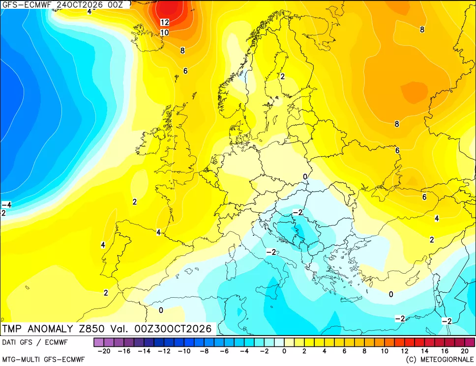 mappa 850 hPa Temp Anomaly vs Cli.No 1981-2010