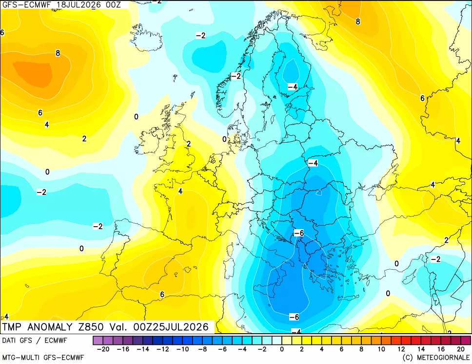 mappa 850 hPa Temp Anomaly vs Cli.No 1981-2010