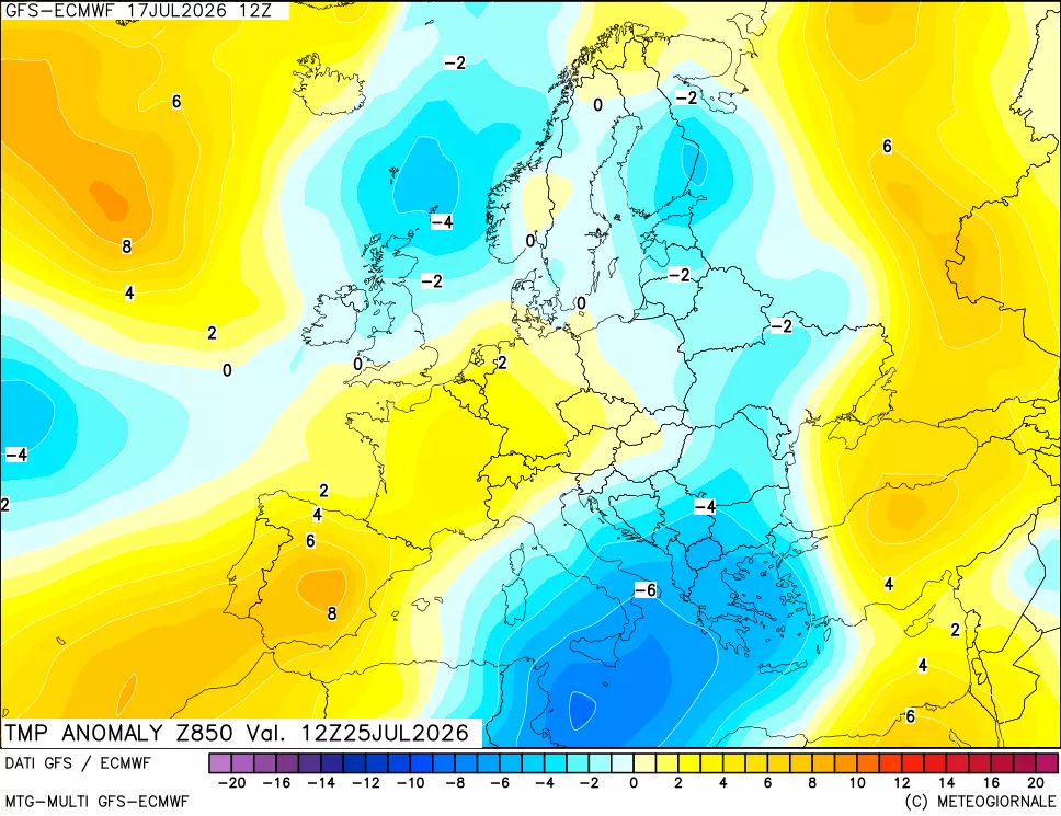 mappa 850 hPa Temp Anomaly vs Cli.No 1981-2010