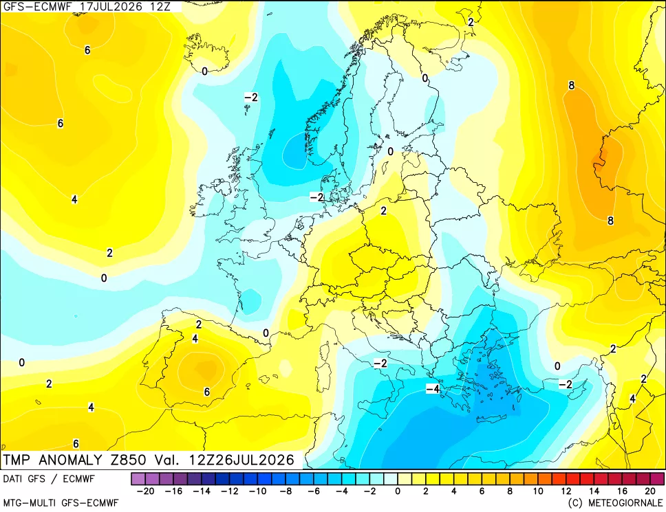 mappa 850 hPa Temp Anomaly vs Cli.No 1981-2010