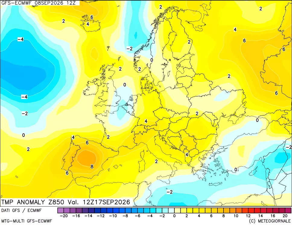 mappa 850 hPa Temp Anomaly vs Cli.No 1981-2010