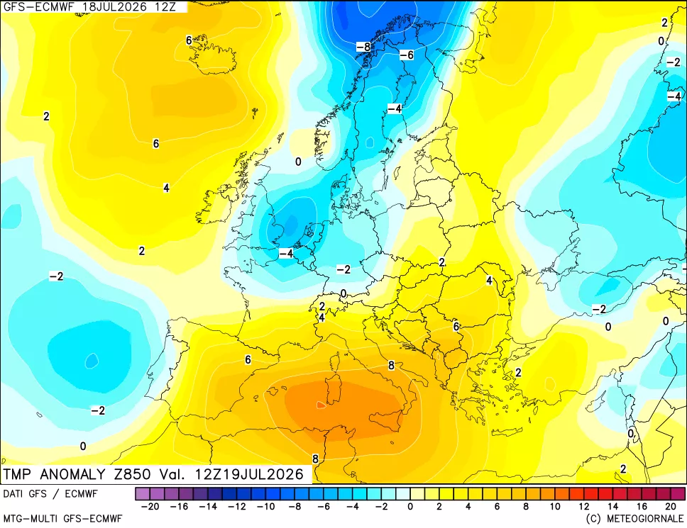 mappa 850 hPa Temp Anomaly vs Cli.No 1981-2010
