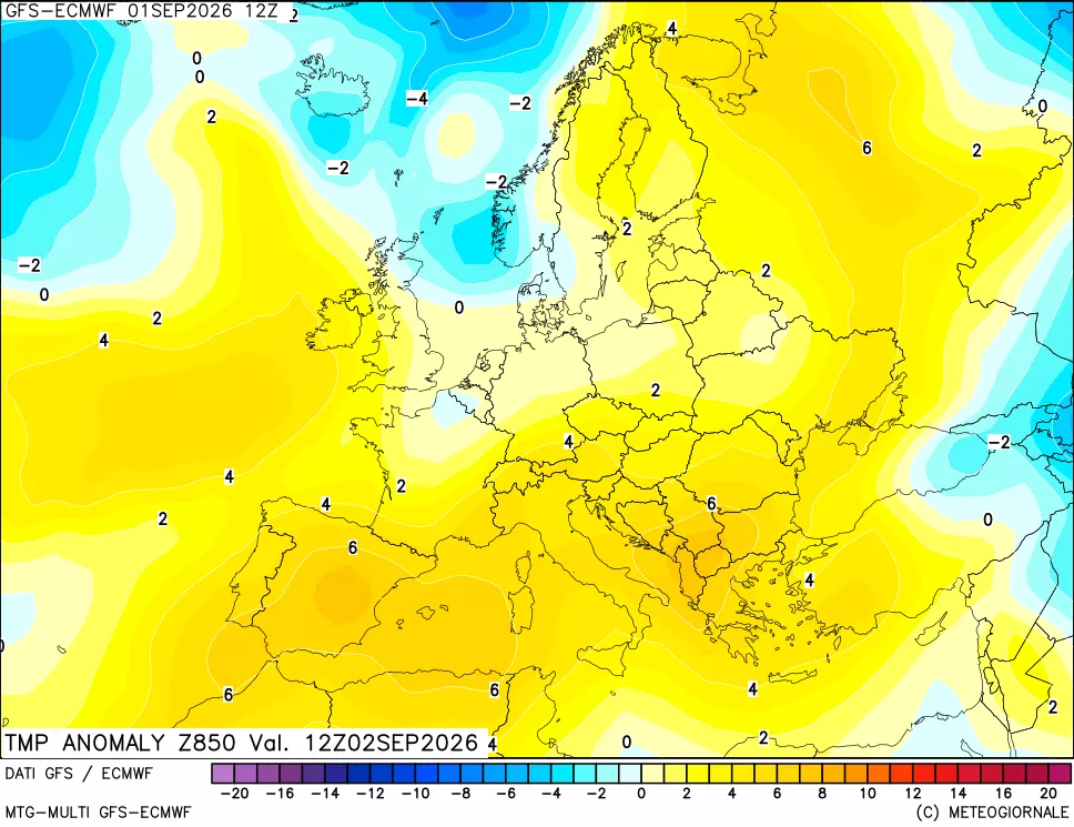 mappa 850 hPa Temp Anomaly vs Cli.No 1981-2010