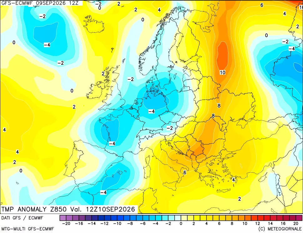mappa 850 hPa Temp Anomaly vs Cli.No 1981-2010