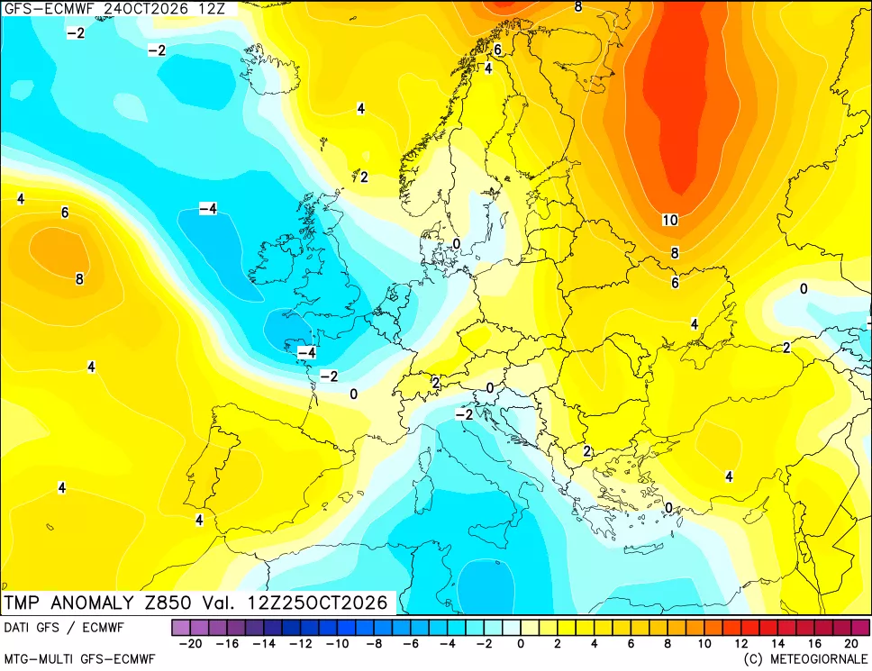 mappa 850 hPa Temp Anomaly vs Cli.No 1981-2010