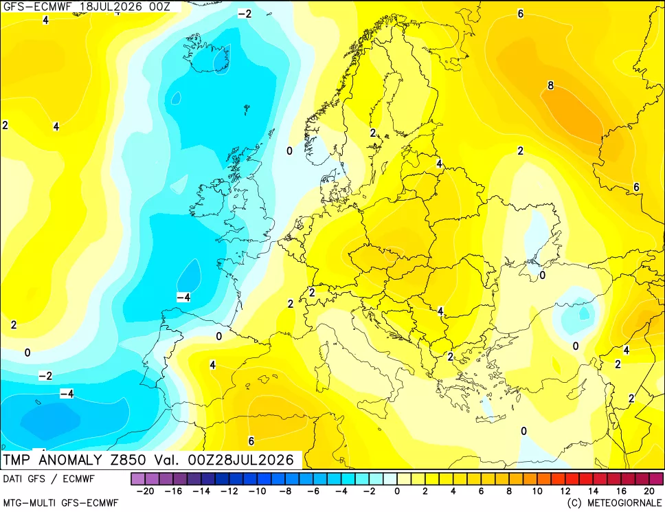 mappa 850 hPa Temp Anomaly vs Cli.No 1981-2010