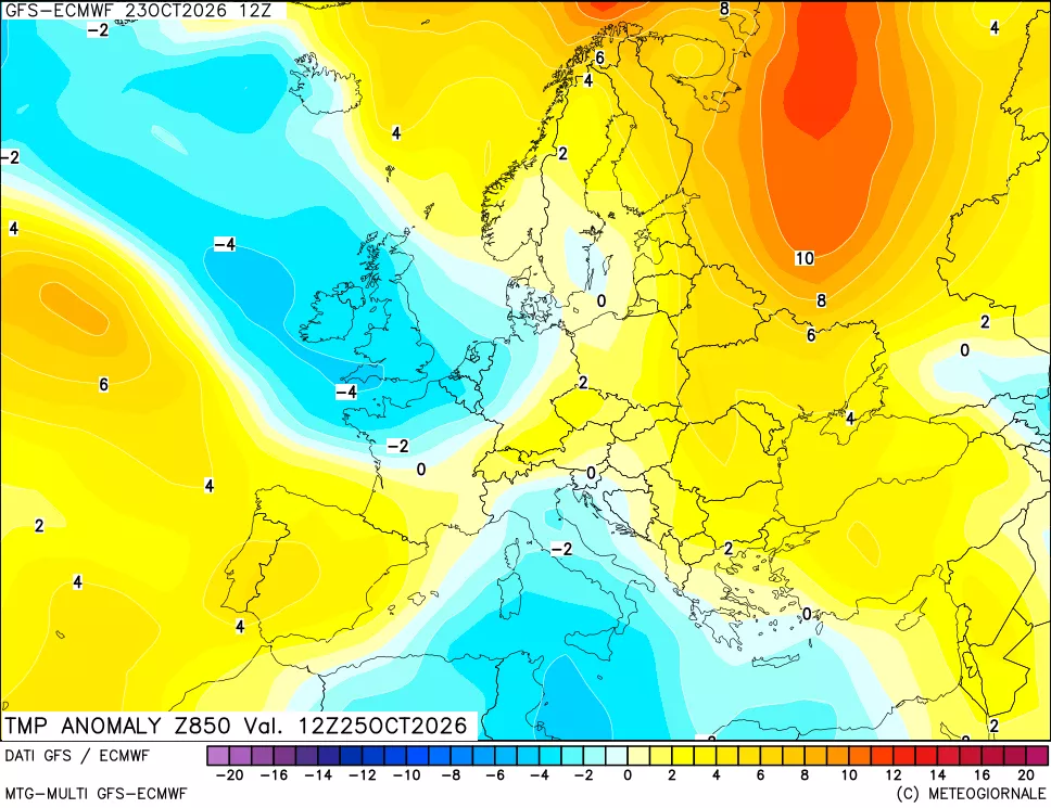 mappa 850 hPa Temp Anomaly vs Cli.No 1981-2010