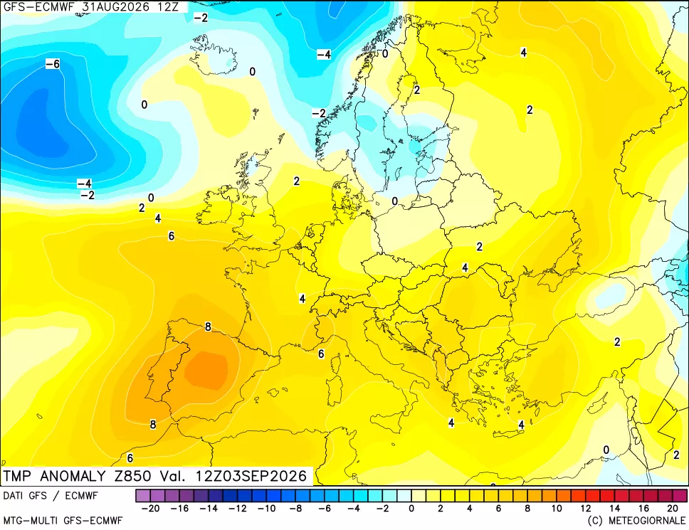 mappa 850 hPa Temp Anomaly vs Cli.No 1981-2010