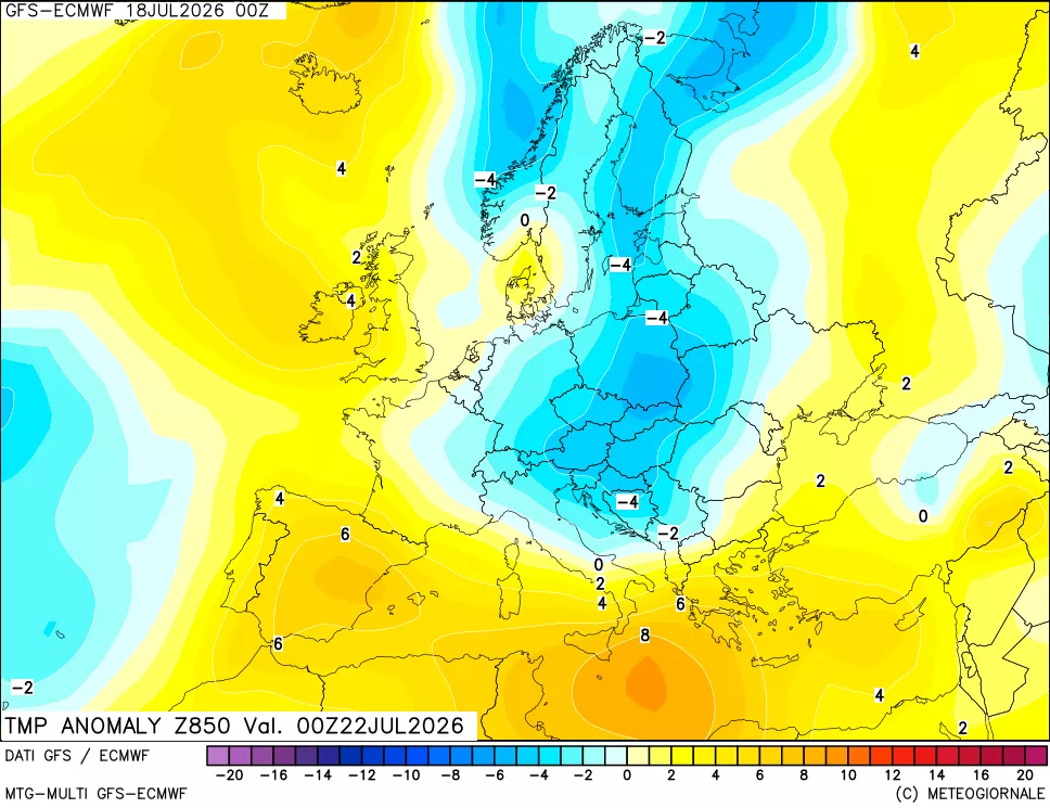 mappa 850 hPa Temp Anomaly vs Cli.No 1981-2010