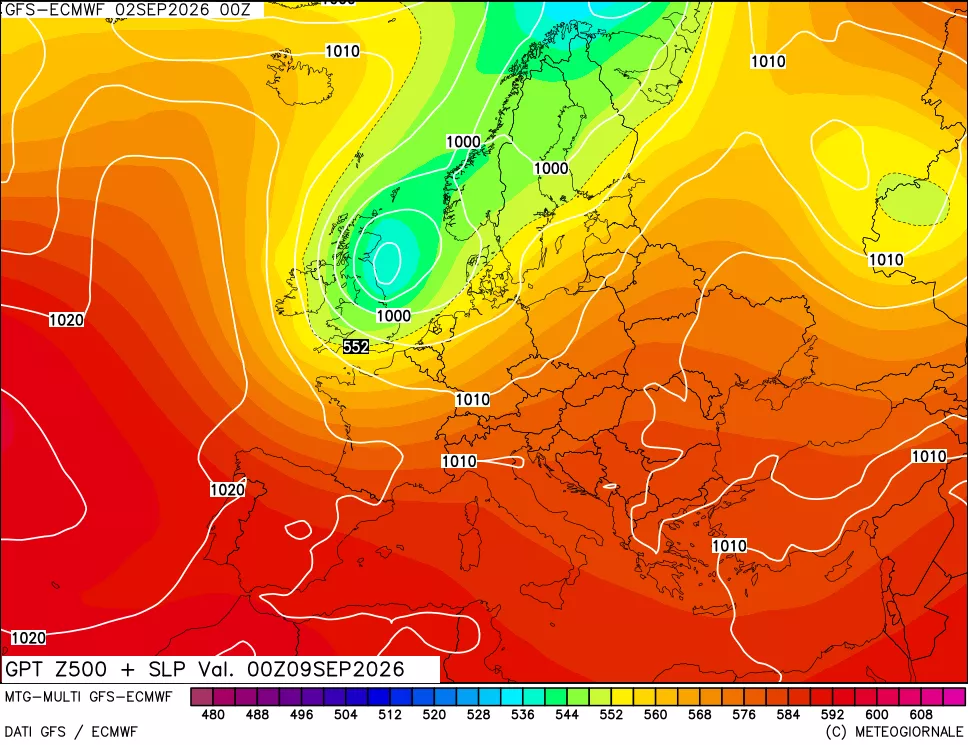 mappa Geopotenziali a 500 hPa + Pressione sul livello del mare