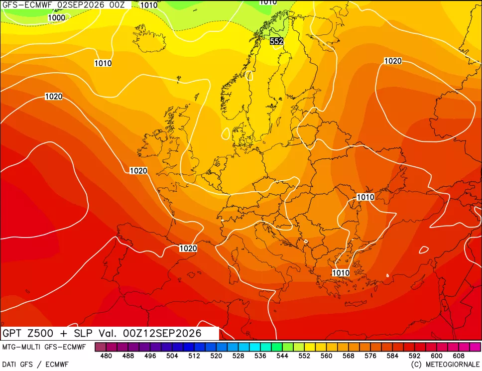 mappa Geopotenziali a 500 hPa + Pressione sul livello del mare