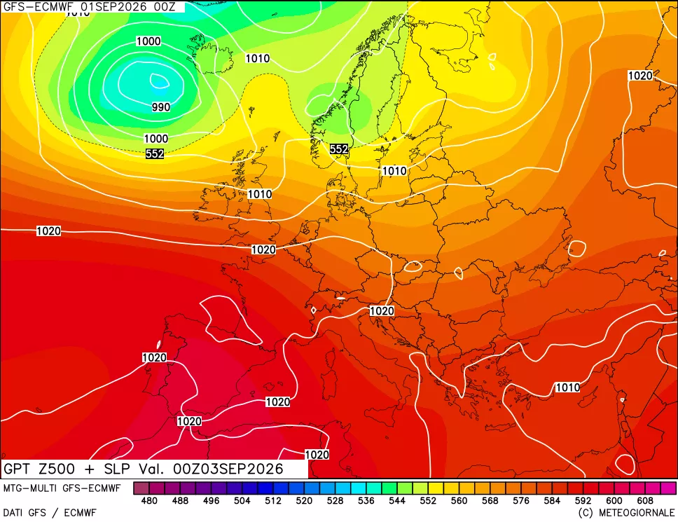 mappa Geopotenziali a 500 hPa + Pressione sul livello del mare