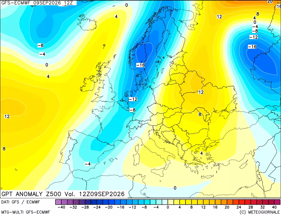 mappa 500 hPa GPT Anomaly vs Cli.No 1981-2010