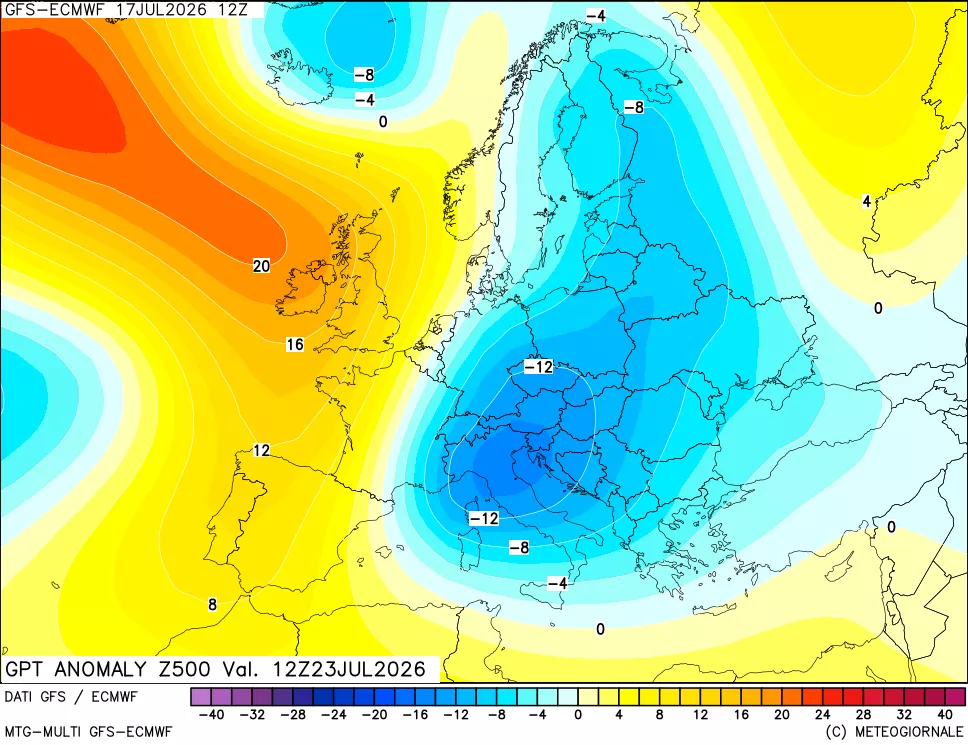 mappa 500 hPa GPT Anomaly vs Cli.No 1981-2010