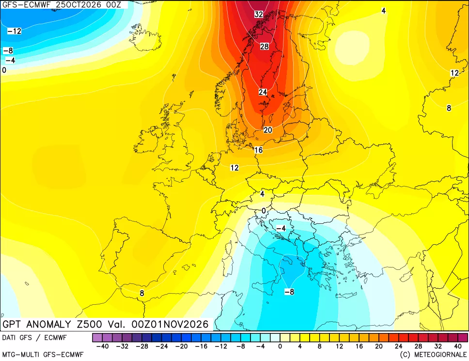 mappa 500 hPa GPT Anomaly vs Cli.No 1981-2010
