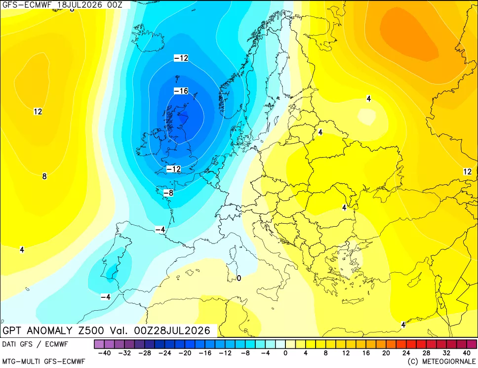 mappa 500 hPa GPT Anomaly vs Cli.No 1981-2010