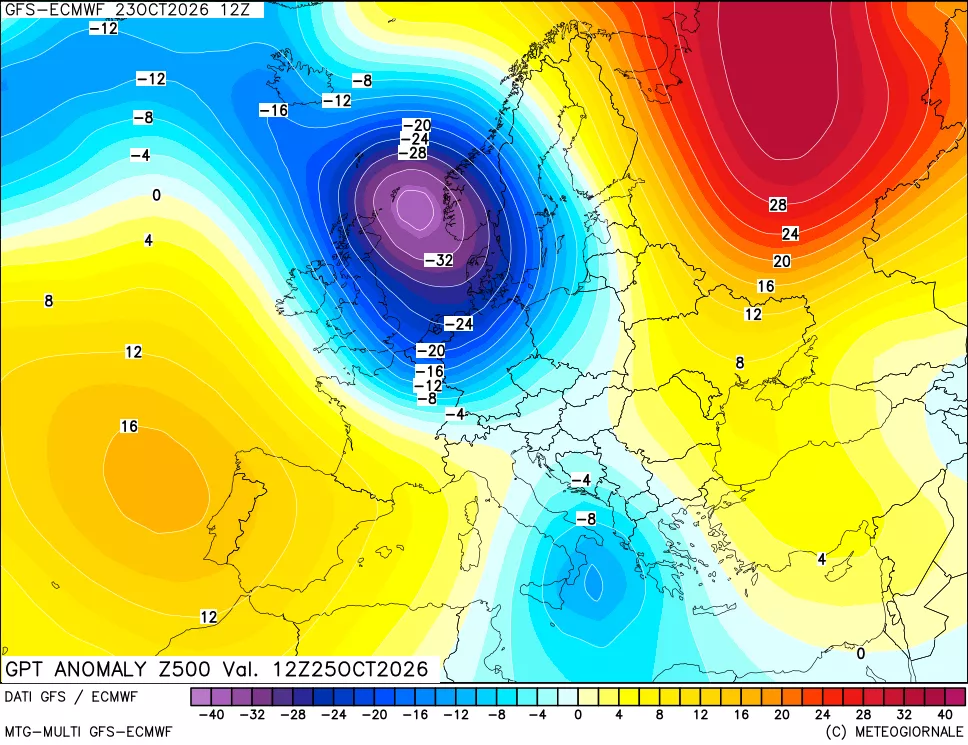 mappa 500 hPa GPT Anomaly vs Cli.No 1981-2010