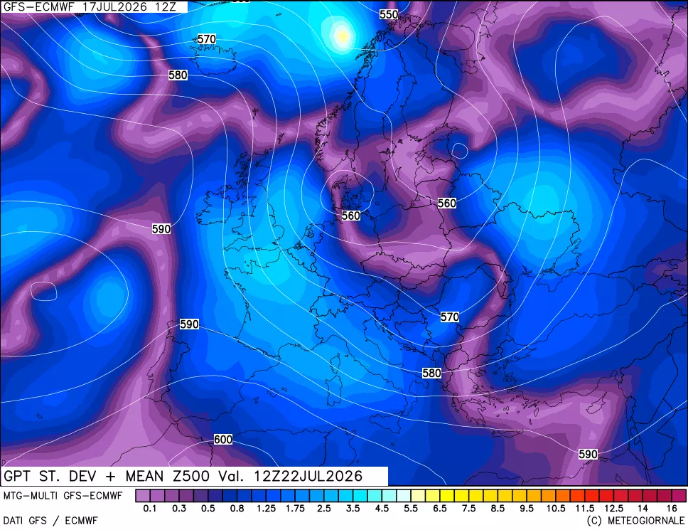 mappa Sigma (Dev. St.) Geopotenziali a 500 hPa