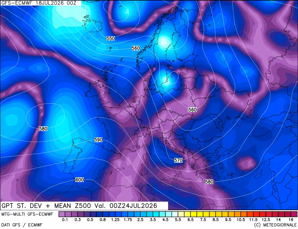 mappa Sigma (Dev. St.) Geopotenziali a 500 hPa