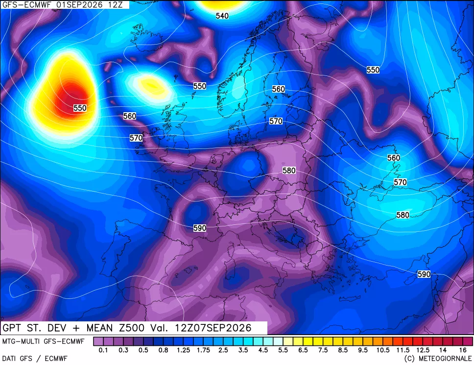 mappa Sigma (Dev. St.) Geopotenziali a 500 hPa