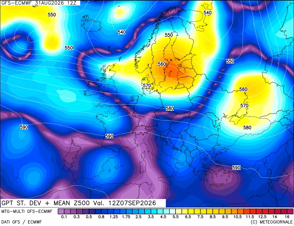 mappa Sigma (Dev. St.) Geopotenziali a 500 hPa