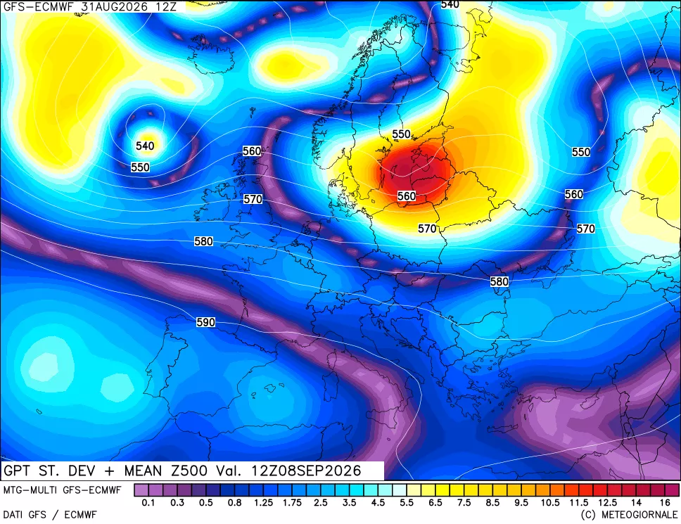 mappa Sigma (Dev. St.) Geopotenziali a 500 hPa