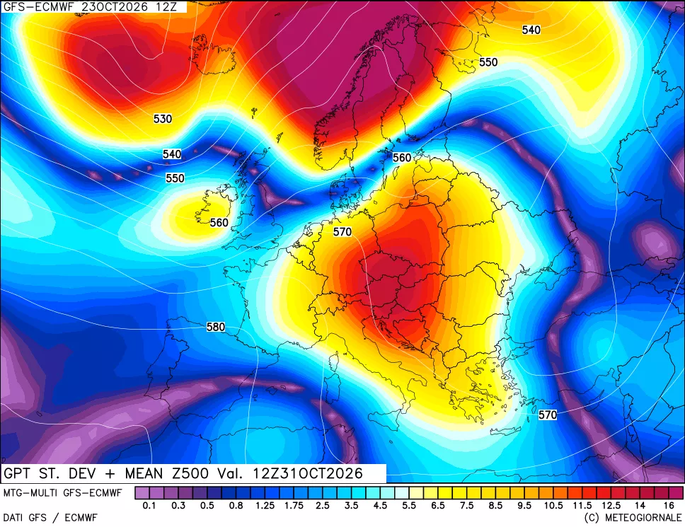 mappa Sigma (Dev. St.) Geopotenziali a 500 hPa