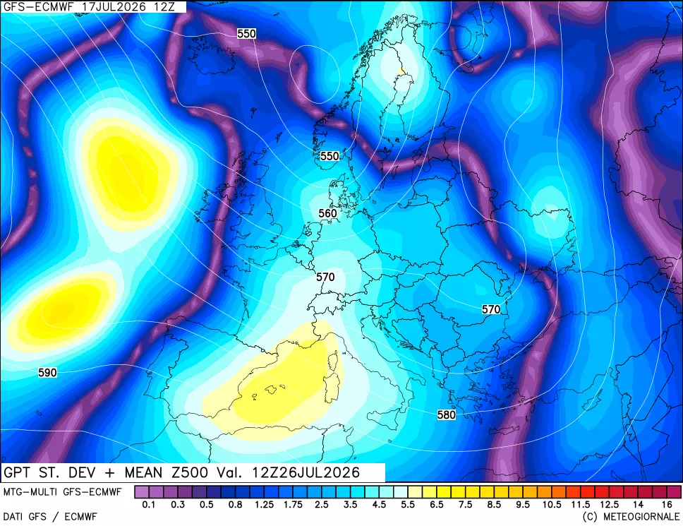 mappa Sigma (Dev. St.) Geopotenziali a 500 hPa