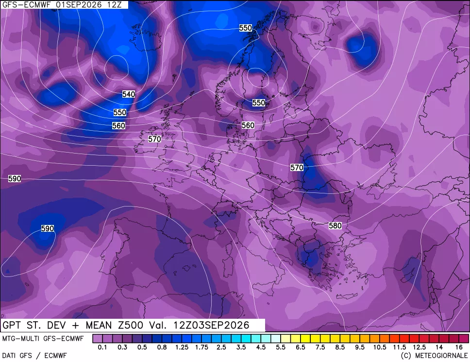 mappa Sigma (Dev. St.) Geopotenziali a 500 hPa