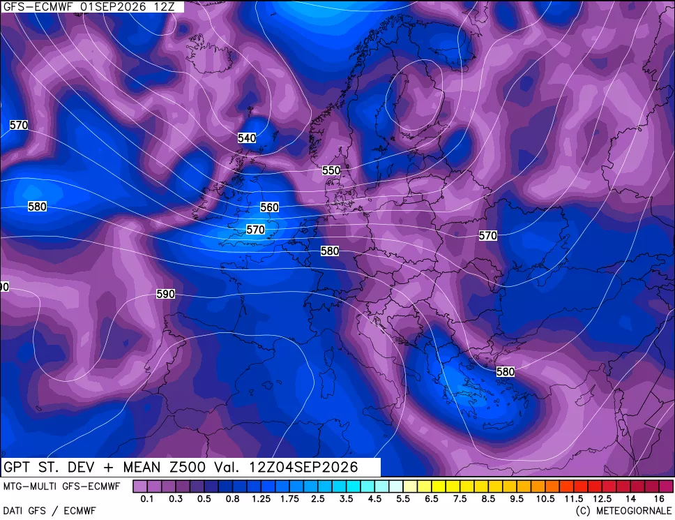 mappa Sigma (Dev. St.) Geopotenziali a 500 hPa