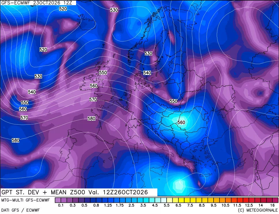 mappa Sigma (Dev. St.) Geopotenziali a 500 hPa