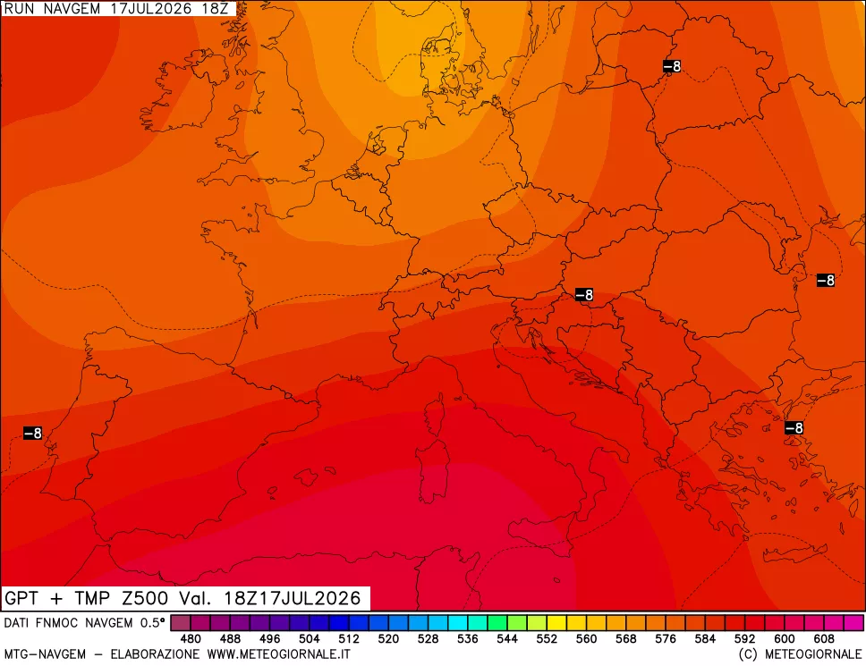 mappa Geopotenziali e Temperatura a 500 hPa