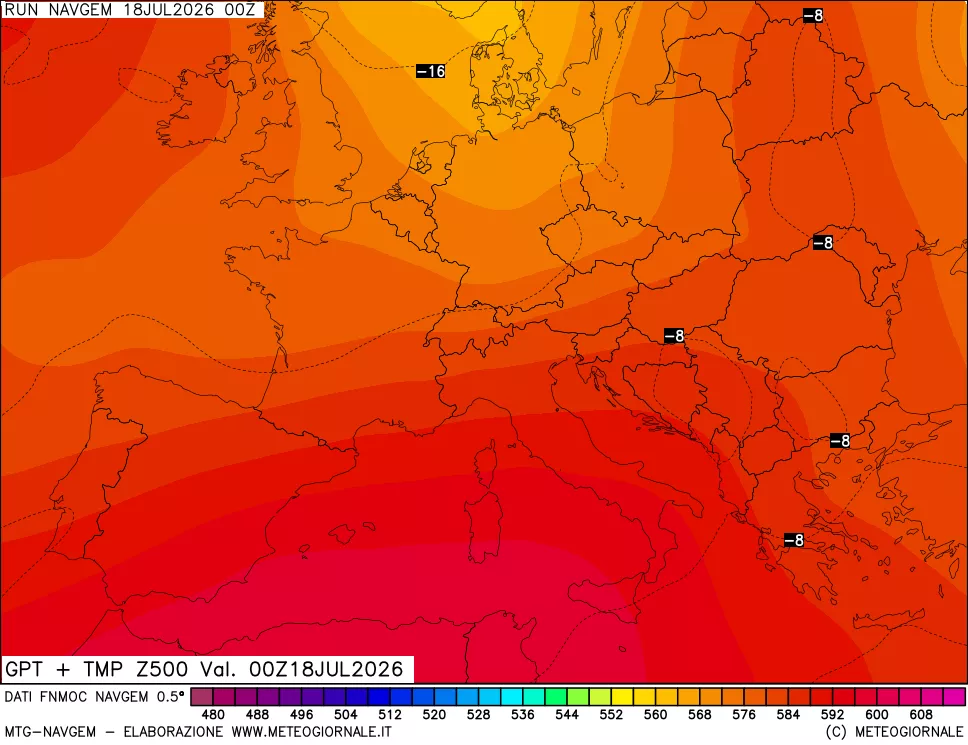 mappa Geopotenziali e Temperatura a 500 hPa